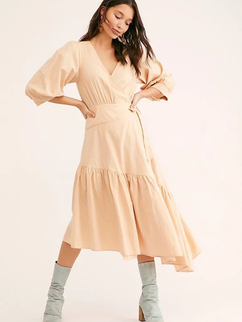 Free people Women's Wrap Midi Dress in Peach